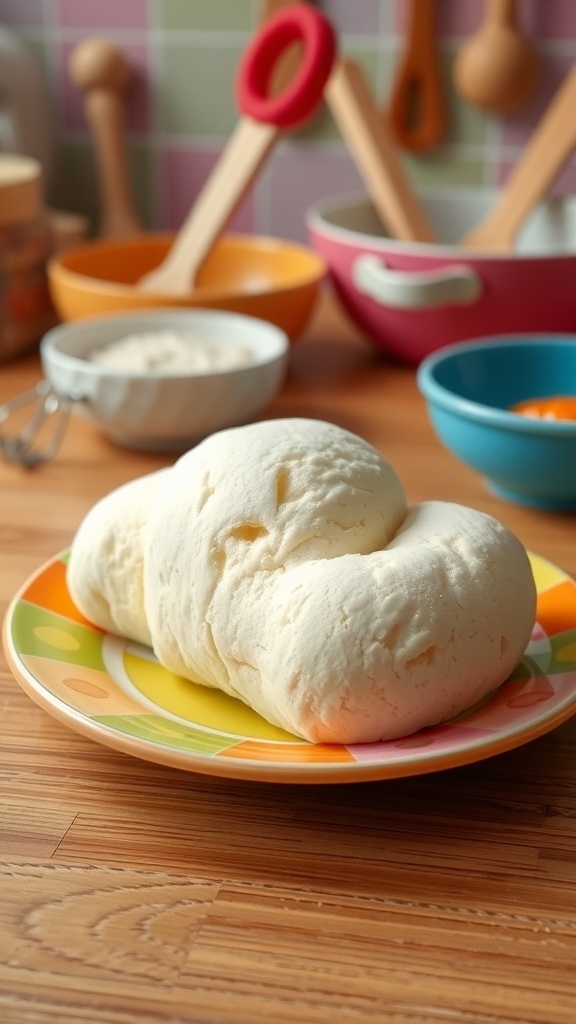 Fluffy Cloud Bread Recipe for Kids Fluffy cloud bread on a colorful plate in a cheerful kitchen.